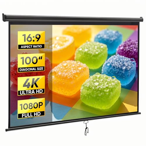 ZENY Outdoor Projector Screen Pull Down 100 Inch 16:9 HD Projection Screen Folding Home Theater Portable Indoor Outdoor Movie Screen