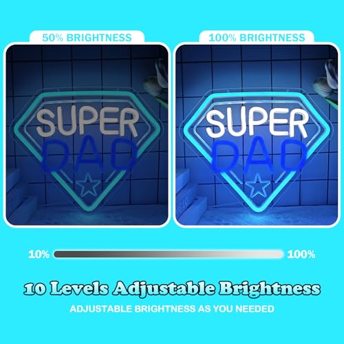 Image of Fathers Day Neon Sign Super Dad Led Sign Dimmable Father's Day Decorations New Dad Neon Lights Super Dad Decorations for Father Dad Birthday Gifts