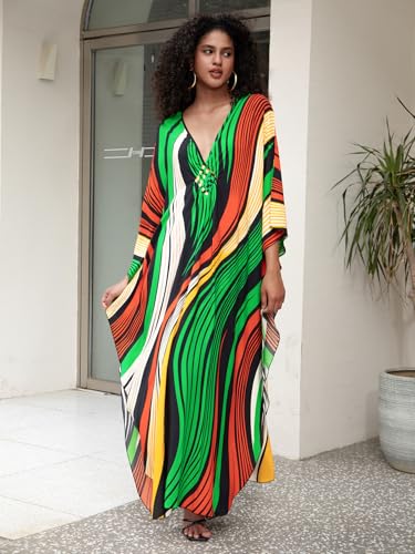 Image of KEYLORTING Plus Size Kaftan Dress Women, African Moo Moo Print Caftan, Batwing Dress, Beach Cover Up for Party and Loungewear