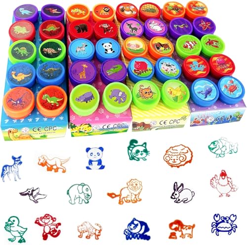 40 Pièces Multicolores Tampons Auto-Encreurs, Animaux Coffret Tampon, Encreur Motif Animalier,...