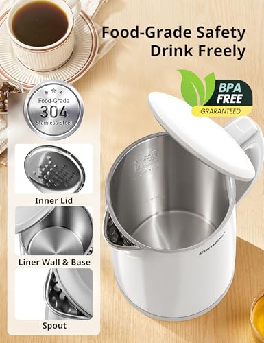 Image of COMFEE' Stainless Steel Double Wall Electric Kettle 1.5L, White