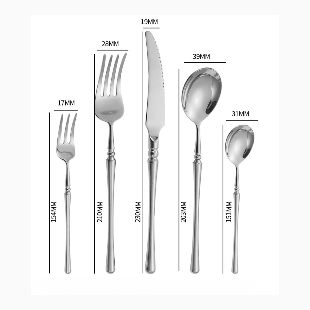 Bright Light Handle Kitchen Stainless Steel Silverware Tableware Flatware Cutlery Set Steak Knife Fork Spoon Teaspoon (Gold,20 pieces)