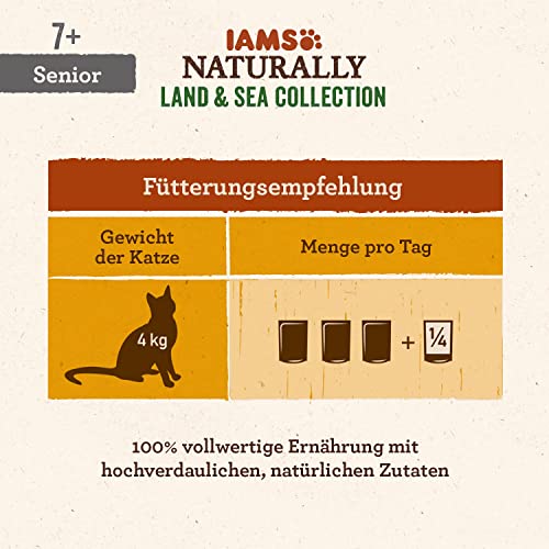 IAMS Naturally Senior Katzenfutter Nass in Sauce - hochwertiges Nassfutter mit Fleisch und Fisch für ältere Katzen, Land & Sea Collection, 12 x 85 g