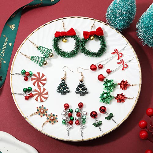 Christmas Earrings Set for Women Chritmas Ornament Earrings Xmas Tree Jingle Bell Bow Snowflake Wreath Hook Dangle Earrings Holiday Festive Jewelry Gifts2
