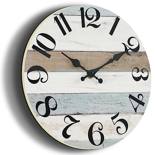 Image of KECYET 12 Inch Wall Clock Silent Non-Ticking Wall Clocks Battery Operated - Country Rustic Clock Decorative for Kitchen,Bathroom,Bedroom,Office,Living Room