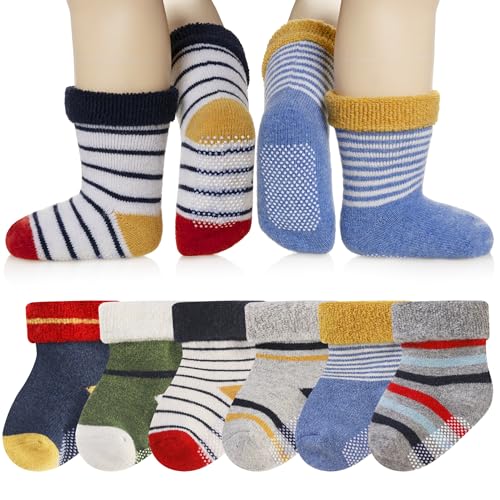 Eyean Baby Wool Grip Sock Soft Winter Warm Thick Non Slip Toddler Boy Girls Crew Socks For Children 6 Pairs