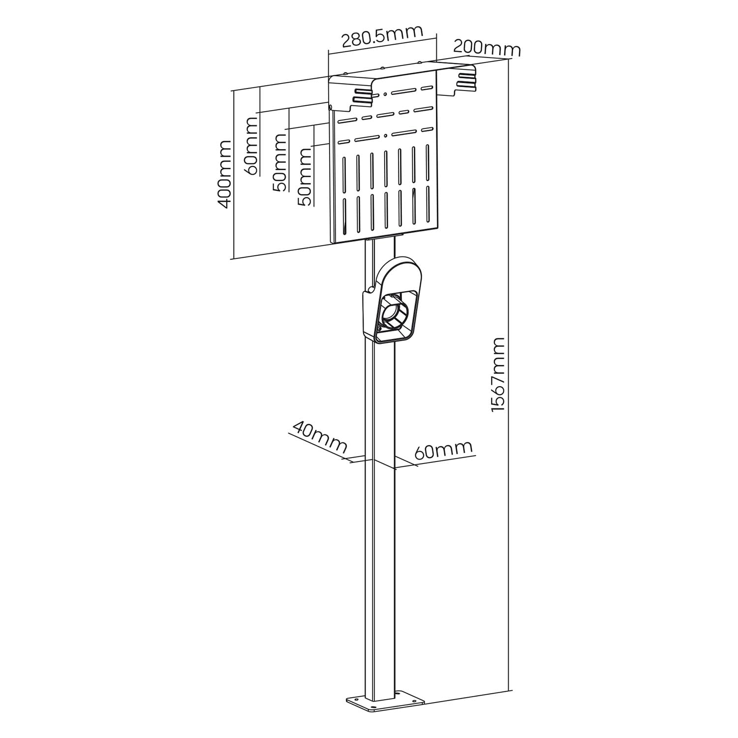 Maclean MCE456 Supporto esterno per caricabatterie per auto EV e PHEV acciaio, 15 kg max