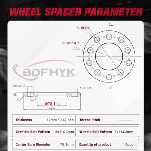 Image of BDFHYK 5x120 mm to 5x114.3 mm Wheel Bolt Pattern 12mm Wheel Spacer with Compatible with Ford Jeep Lincoln Mercury Buick Cadillac Chevy GMC, Forged 5 Lug Wheel Adapters 78.1 mm Hub Bore, Set of 4