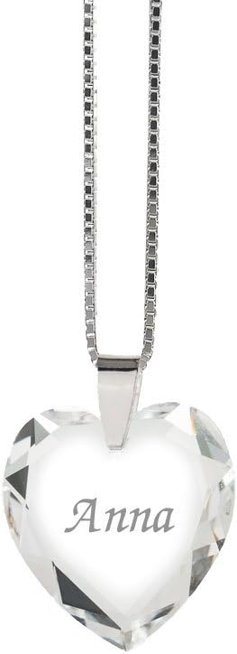 925 Sterling Silver Children`s Necklace with SWAROVSKI ELEMENTS Heart Crystal and Engraving on Personalised Heart - any NAME