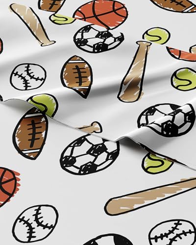 Kids Queen Size Sports Bed Sheets - 4 Piece Sports Sheet Set - Soccer, Basketball, Football, Tennis & Baseball - Soft & Cozy - Breathable & Machine Washable - Bed Set for Boys, Girls, Teens & Toddlers
