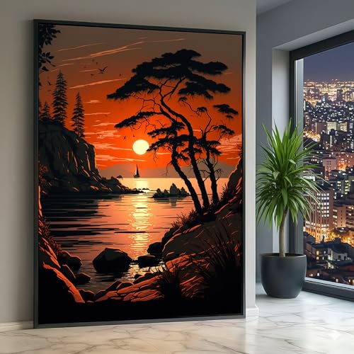 Toile Coucher de soleil tranquille tableau nature marine deco murale salon 70x100