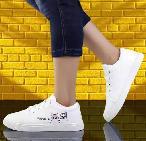 Image of Lightweight Breathable Sports Sneakers for Women Meow White