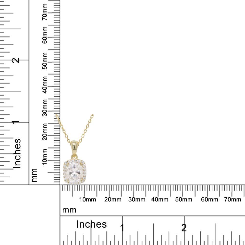 SAVEARTH DIAMONDS 1 1/2 ct. t.w Center 7X8MM Cushion Cut Lab Created Moissanite Diamond Halo Pendant Necklace In 14k Gold Over Sterling Silver, 18" Chain (VVS1 Clarity, 1.50 Cttw) - Image 6