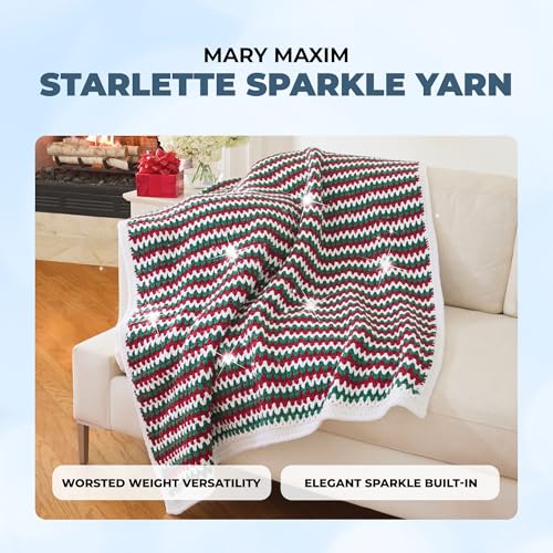 Image of Mary Maxim Starlette Sparkle Yarn, Medium Worsted Weight Yarn for Knitting and Crocheting, Acrylic Polyester Blend for Blankets, Clothing, and Decor, 196 Yards Ice Blue