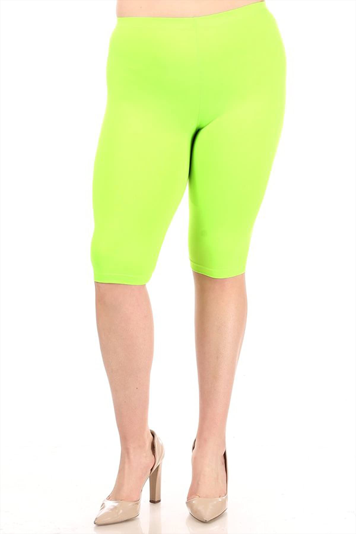 FashionStream Plus Size Lightweight Casual High Waist Solid Yoga Running Capri Leggings Neon Green 3XL