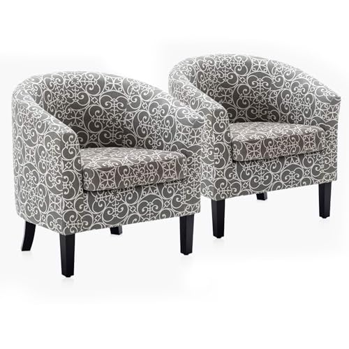 BELLEZE Accent Barrel Chair Set of 2, Linen Round Chair Club Tub Sofa Corner Chair with Flared Legs and Cozy Soft Padding for Living Room Bedroom Wait