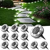 Peasur Mini Solar Ground Lights, 12 Pack Flat Solar Disc Lights Outdoor Waterproof, 2.3 Inch Small Solar Garden Lights Landscape Lighting for Outside Pathway Garden Yard Lawn Walkway,Cool White
