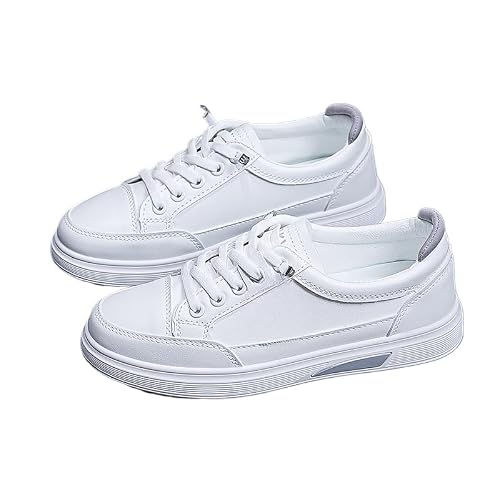 Women's Platform Fashion Sneakers Thick Sole Suede Faux Leather Classic Rubber Gum Sole Low Top Casual Walking Shoes (White Ash,5)