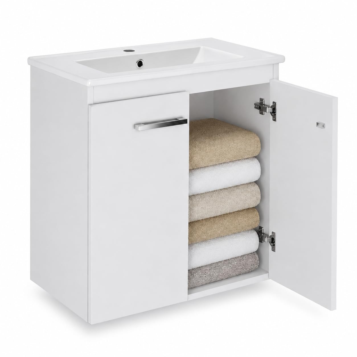 Waschbecken mit Unterschrank Weiß 60 cm Breite mit Waschbecken Bilbao Sink - Waschbeckenunterschrank, Bad Waschtischunterschrank, Badunterschrank mit Waschtisch