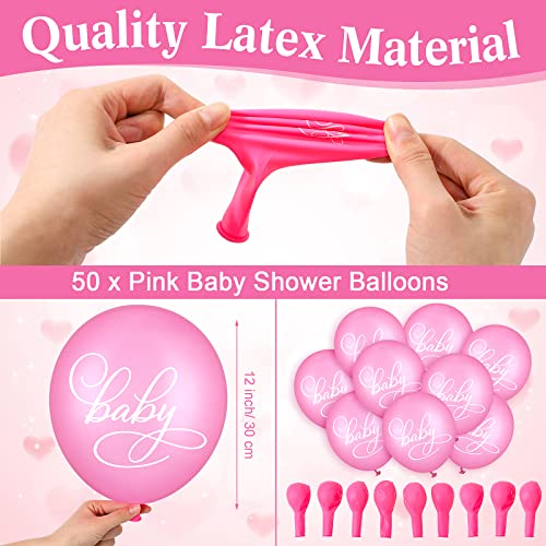 Image of Roowest 51 Pcs Tie Your Shoe Baby Shower Game Sign Wooden Sign Greenery Gift Sets Gender Reveal Party Favors 50 Balloons Latex Balloons for Game Wedding Supplies(Pink,Leaf)