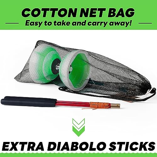 Image of MAGICYOYO Pro Triple Bearing Diabolo Medium Size 5 inch Blue Chinese Yoyo Toy with 2 Pair Carbon Sticks+ 2 Extra Strings +1 Net Bag, High Performance Chinese Yoyo Diabolo Skill Toy - Green White