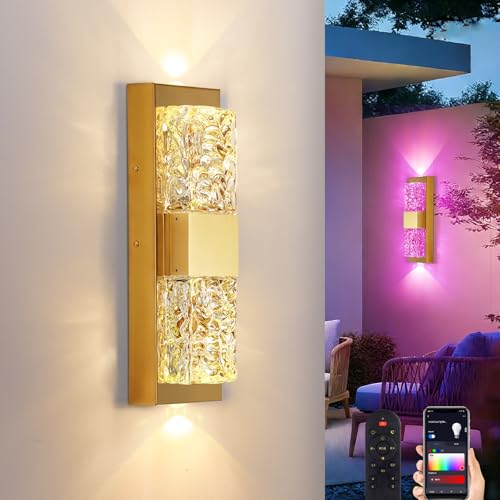 Image of Smart Outdoor Wall Light, RGB, App and Alexa, Gold, 12W 1-Pack