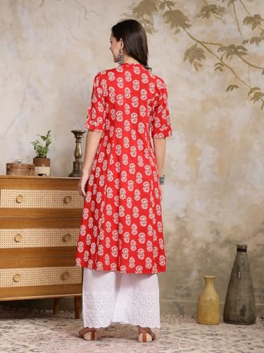 Image of Stylum Women's Pink Floral Printed Rayon A-Line Kurta
