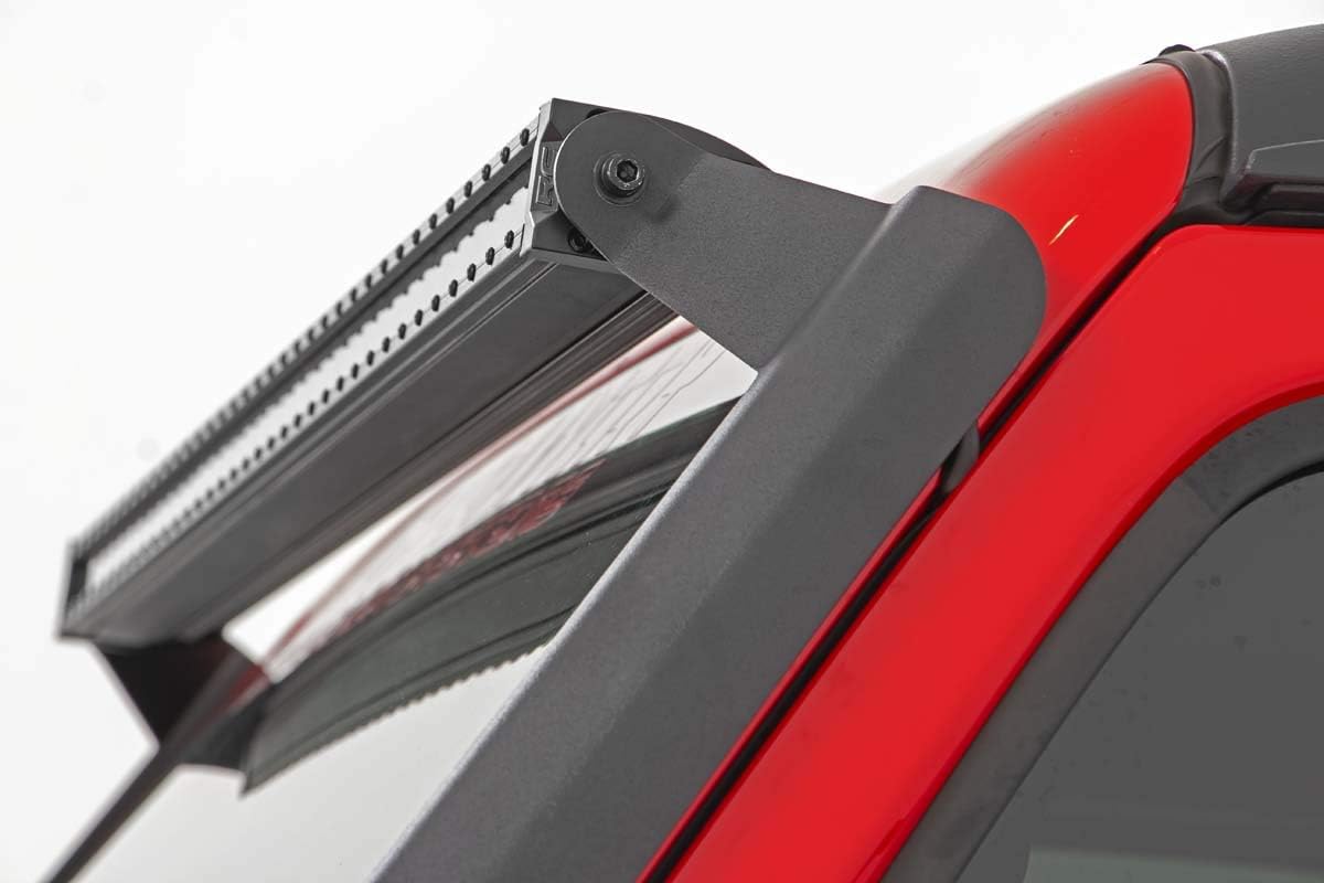 Rough Country 50" Single Row LED Light Bar Upper Windshield Kit for Jeep Wrangler JL & Gladiator JT (2018-2025) - White DRL