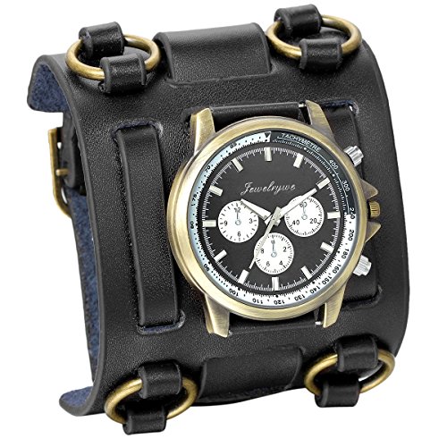 JewelryWe Black Brown Hip-hop Gothic Punk Style Men Watch Wide Leather Fashion Cuff Wristwatch for Fathers Day product thumbnail 11