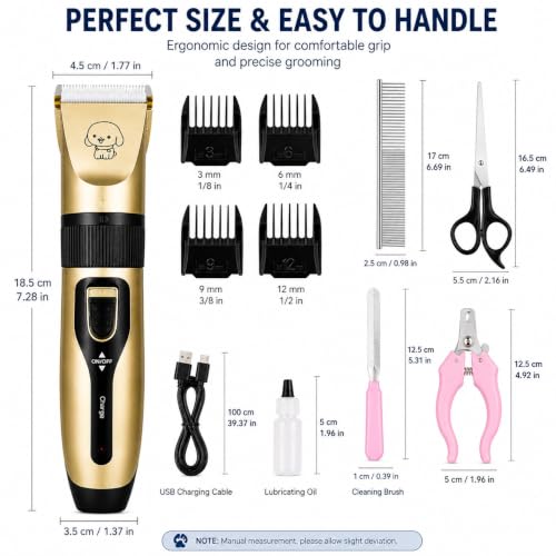 Image of Dog Trimer,Cat Trimmer for Labrador, Shih Tzu, German Shepherd, and Golden Retriever, Pet Grooming Kit, Trimmer Cordless Quiet for Dog Hair Cutting for Grooming Kit (Golden)