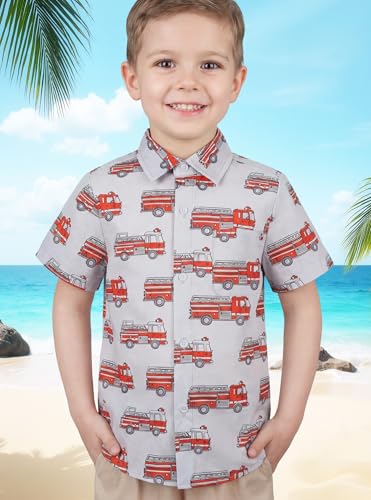 Image of Boys Hawaiian Button Down Shirt, Pure Combed Cotton Short Sleeve Size 3-15Y