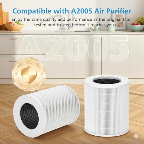 Image of A2005 Replacement Filter Compatible with A2005 Air Purifier, 3-In-1 HEPA Activated Carbon Filter for Smoke Dust Odors Pollen Pet Dander Quiet 99.9% Removal to 0.3 Microns for Home Bedroom