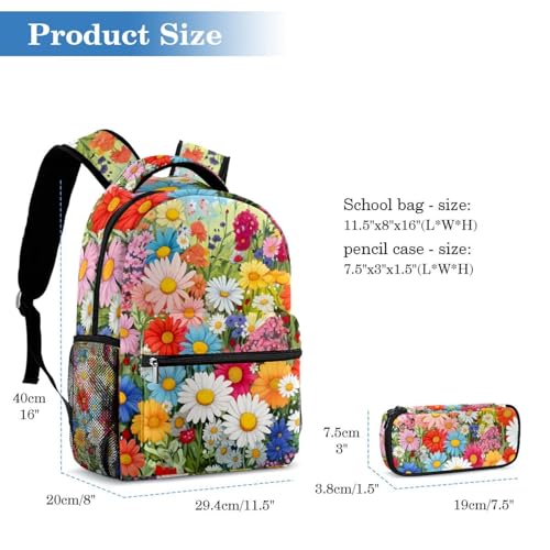 Sac à dos marguerites 2 pièces avec trousse pour l'école