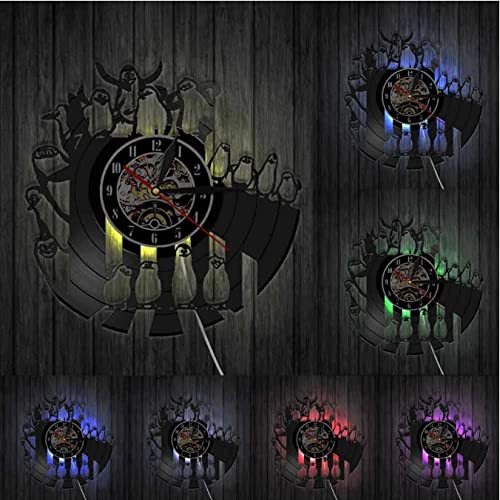 CHTEMKSJ The Cartoon Penguines of Madagascar Vinyl Record Silent nt Nursery Baby Bedroom Watch LED Lighting