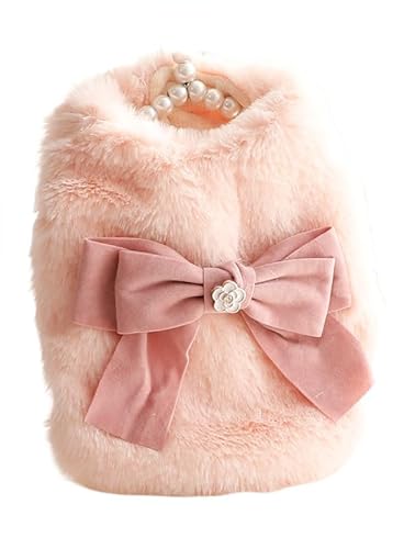 AZA Dog Princess Dresses for Small Dogs Plush Clothes Tweed Costume Detachable Bow Jacket Pet Girl Cute Thick Coat Outfits Fall Winter Costumes (S,Pink)