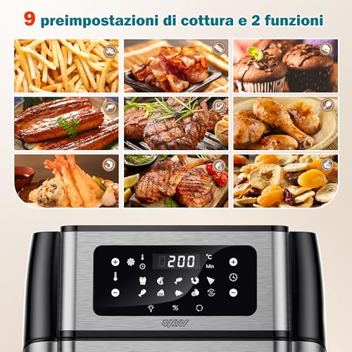 Innsky Friggitrice ad Aria 10L con Forno, Air Fryer XXL con LED Touch, 10 Funzioni (Griglia, Disidratatore, Pizza), 80-200°C, Cucina Senza Olio, 1500W, 6 Accessori e Ricettario - immagine 4