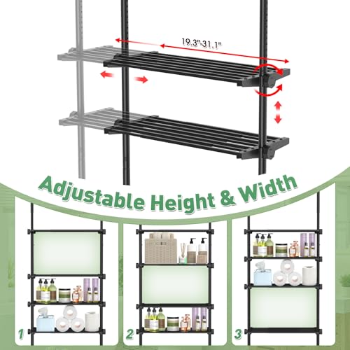 Image of SUNALLY Over The Toilet Storage Shelf, 4-Tier Adjustable Over Toilet Bathroom Organizer,Tension-Mounted Bathroom Storage Rack for Ceilings, No Drill Space-Saving Shelving for Small Rooms,Black