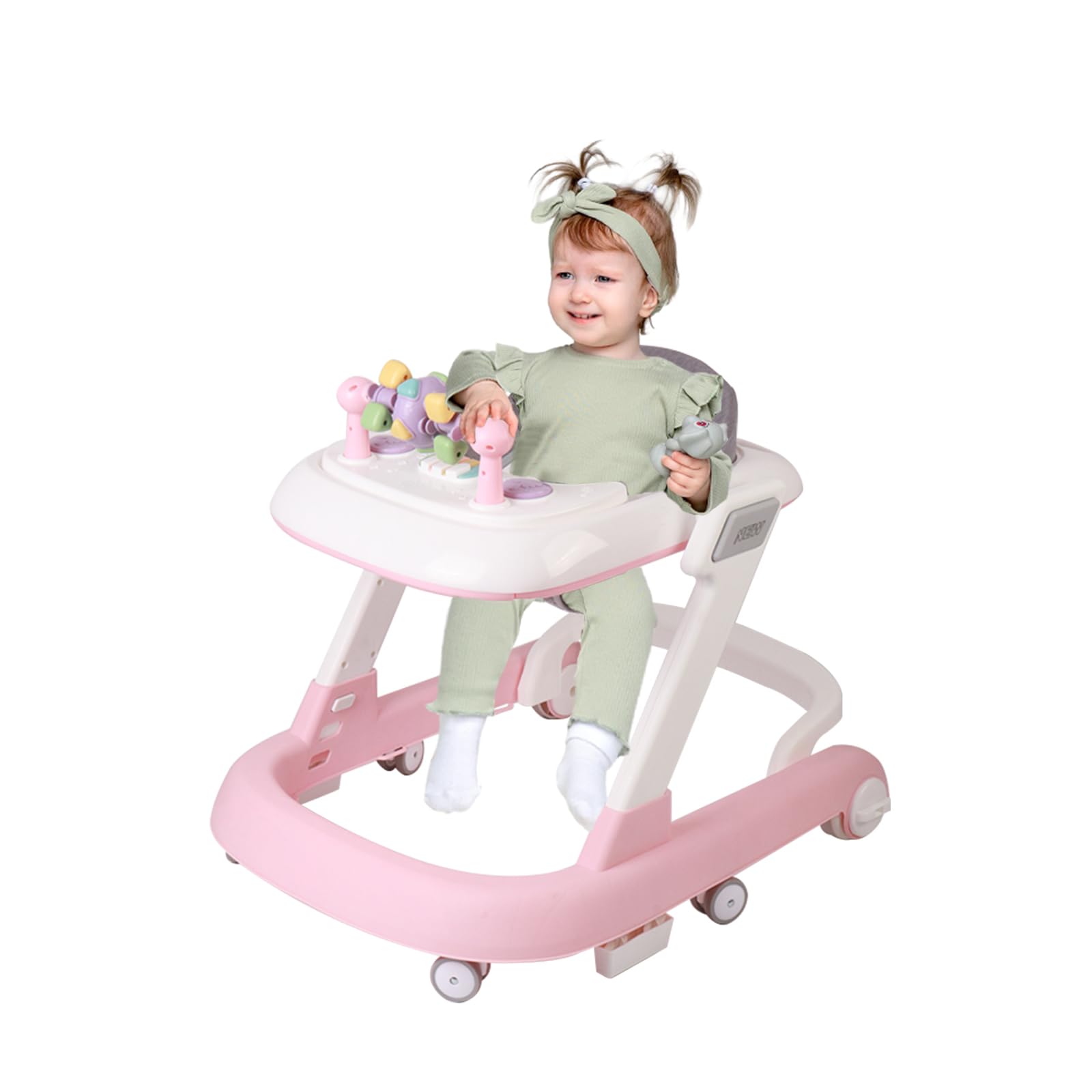 Andador escalable, andador con actividades, ajustables, arco de actividad ajustable con juguetes incluidos, para bebé de 6 a 12 meses, 60 x 55 x 70 cm, rosa