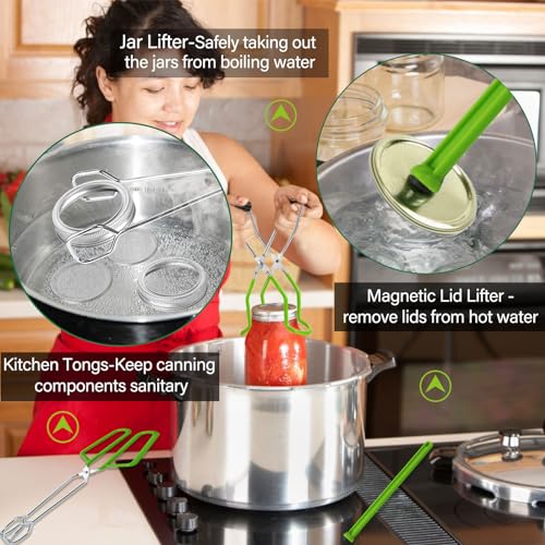 Canning Pot Water Bath Canner with Rack and Mason Jars, 20 Quart Stainless Steel Stock Pots, Canning Supplies Starter Kit Beginners Tools Set, Jar Lifter Tongs and Pickling Kit Accessories - Image 4