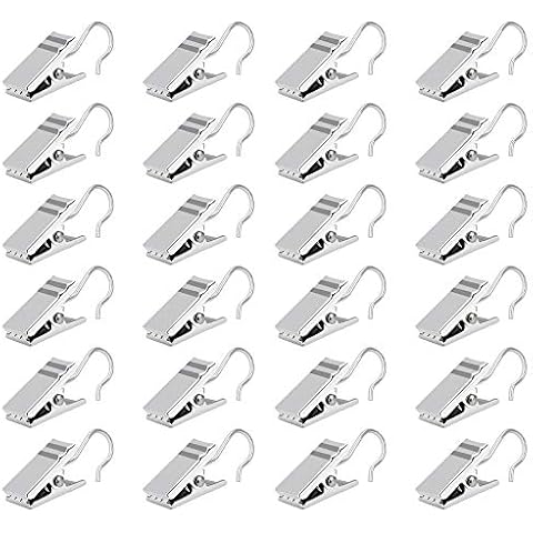 TANCUDER 100 PCS Curtain Clip Hooks Stainless Steel Voile Clips Shower Blind Clip Rings Wide Flat String Party Lights Hanger Wire Holder with Hook for Photos Home Decor Art Craft Display, Silver Cover