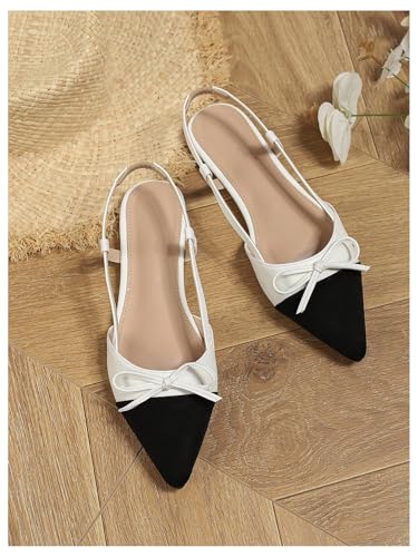 oyoangle women39s color block bow pointed toe slingback flat sandals work office dressy shoes