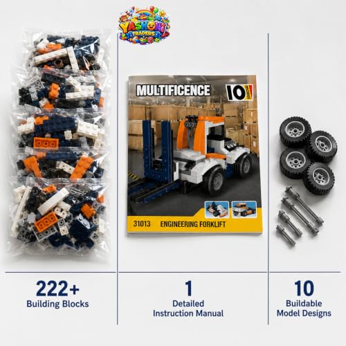 Image of Yashoni Automotive Building Blocks Toy Set for Kids | 10+ Construction Models in one Set| Aircraft, Excavator, Jeep, Car Model Building Kit | Educational STEM Toy | Ages 6+ (Engineering Forklift)