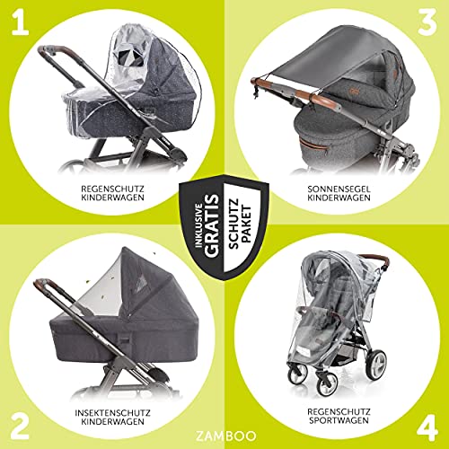 ABC Design Kombi Kinderwagen Viper 4 mit Zubehör Set - 2in1 Kombikinderwagen mit Babywanne und Sportwagen inkl Insektennetz, Regenschutz und Sonnensegel - Shadow Blau