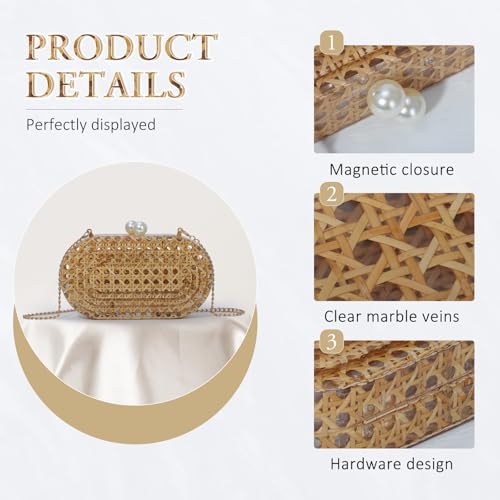 Image of Fecialy Women Acrylic Clutch Purse Rattan Woven Pattern Handbag Shell Shape Crossbody Bag Chic Evening Bag