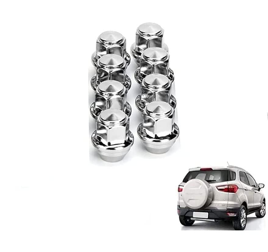 Chrome Plated Stainless Steel Anti-Rust Wheel Nuts Superior Chrome Finish Tensile Tested Compatible with Ford Ecosport, Fiesta, Figo and Endeavour (Pack of 8Pcs)