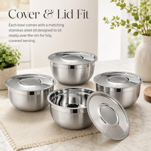 Image of Kraft Stainless Steel Serving Bowl Set of 4 with Lids - 1.5 L Each