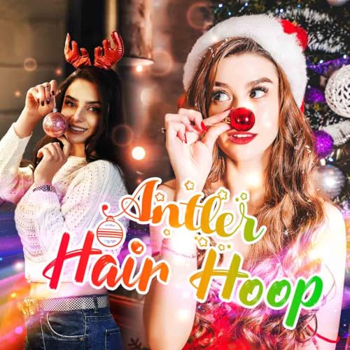 Fashband Christmas Headbands Light Up Deer Antlers Headband LED Glitter Reindeer Antlers Xmas Headpiece Holiday Hair Accessories for Women(Red) - Image 3