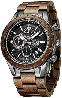 vicvs Herrenuhren aus Holz und Edelstahl, Chronograph 3 Zifferblätter Chronograph Quarz Casual Business Multifunktionale Herrenuhren aus Holz, handgefertigt (Walnut)