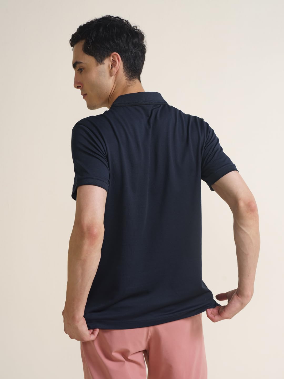 DAMENSCH All-Degree Solid Buttoned Polo T Shirt for Man, Pique Textured, Cotton, Thermoregulating Mens T Shirts with Collar, Recycled Fabric Tshirt Polo-True Navy-L 4