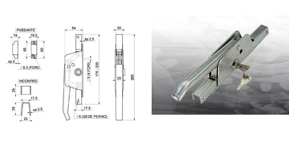 combiarialdo 391 CARIGLIONE 265 x 20 mm Fix Doors Gates Windows 2 Meetings 4 loops Cylinder Keys Rod 14 x 14 excluded